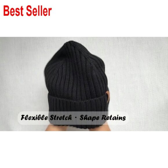 Merino Wool Rib Knit Beanie Unisex Classic Warm Lightweight Winter Hat